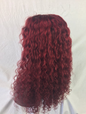 Curly18", Front lace, deep red color