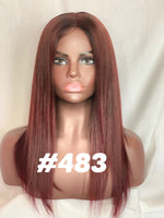 14", Straight, front lace, Dark red wig