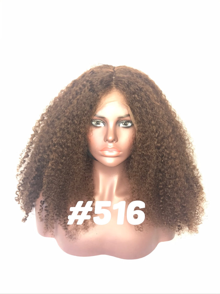 brown color 4 16 kinky curly human Hair glueless lace wig free part
