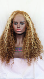 20”, Deep Body Wave, Blonde and Light Brown Custom Colored, Front Lace Wig