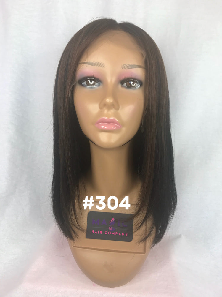 14 middle part straight 1b #4 highlight human hair glueless wig