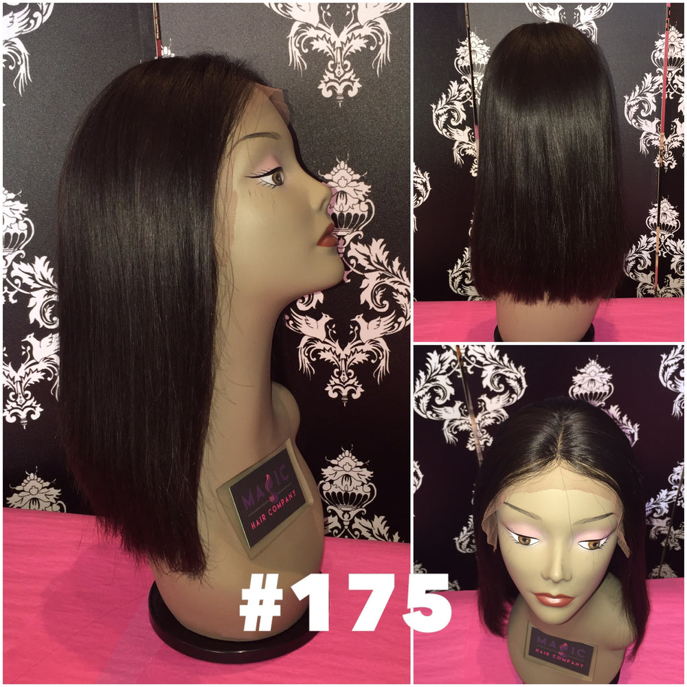 14" Silky Straight, front lace, middle part wig