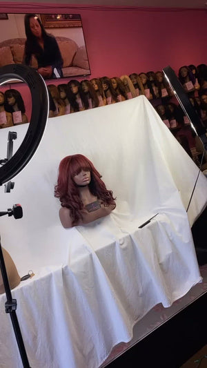 
                
                    Load and play video in Gallery viewer, Kinky Straight, 16&amp;quot;, front lace, Red bang wig
                
            