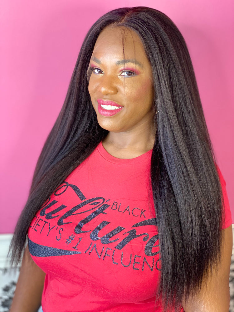 20", Kinky Straight, Front Lace Wig