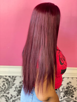 Straight, 22", front lace, Custom colored deep red