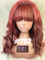 Kinky Straight, 16", front lace, Red bang wig