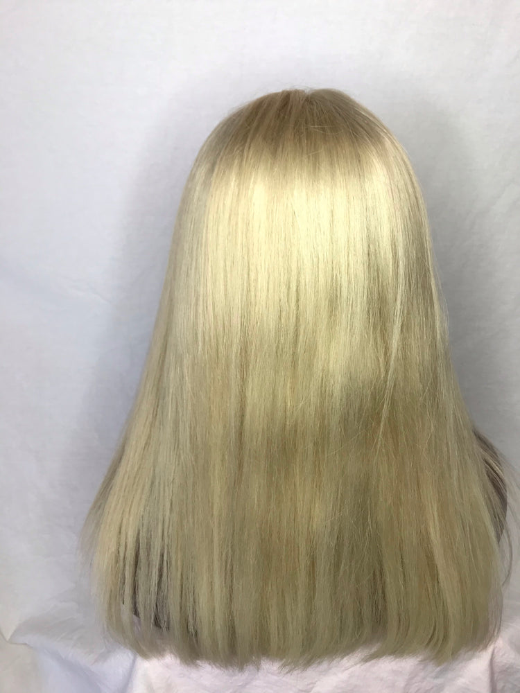 14", Straight, front lace, medium blonde