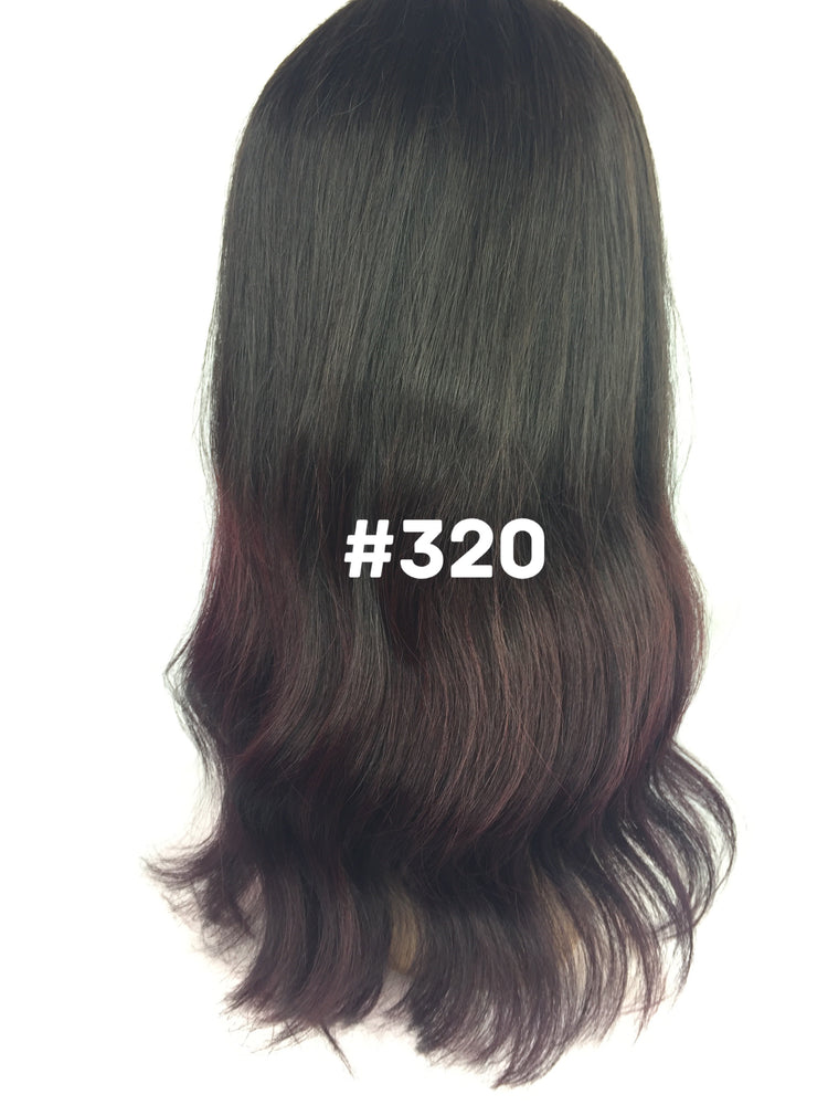 16", Silky Straight, Ombre, Dark Burgundy, Front Lace