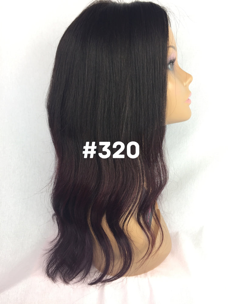 16", Silky Straight, Ombre, Dark Burgundy, Front Lace