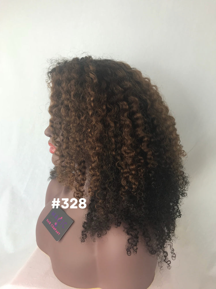 16", Kinky Curly, Highlights, Front Lace wig