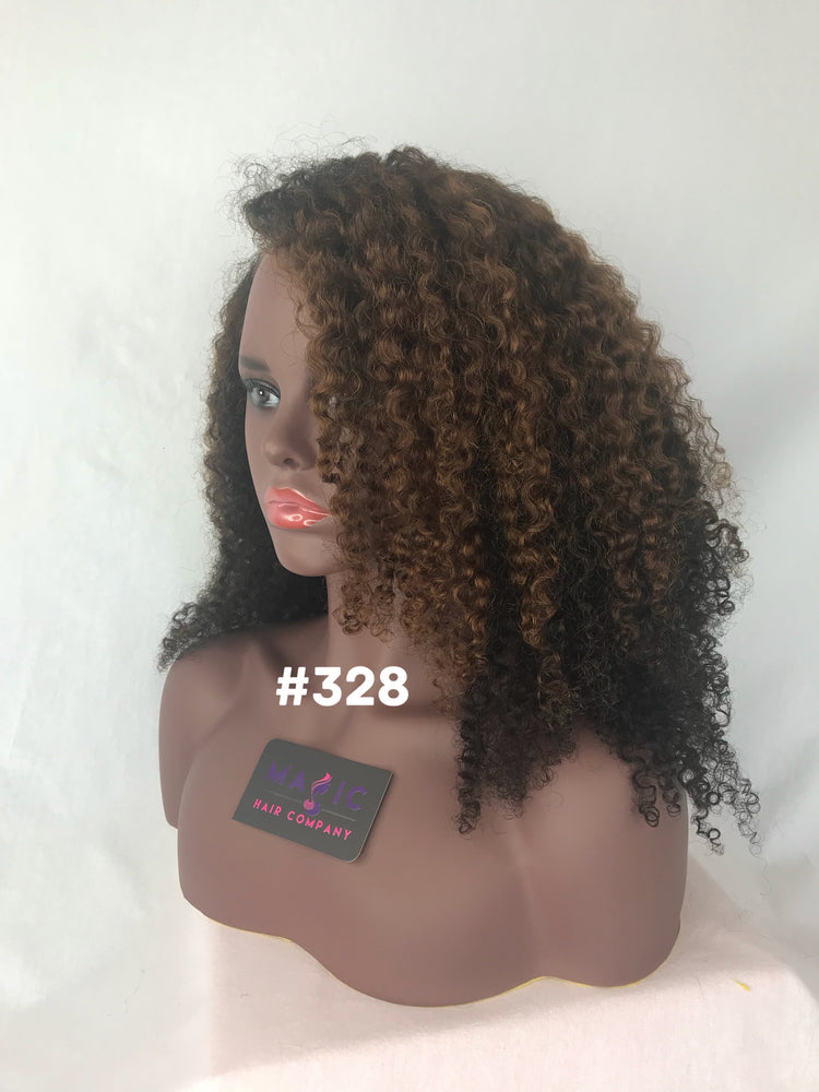 16", Kinky Curly, Highlights, Front Lace wig