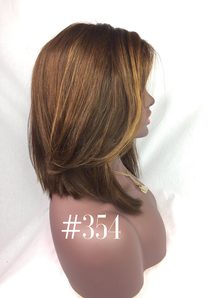 12", Silky Straight, Medium Brown, Ash Blonde, Front Lace wig
