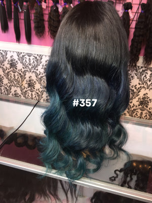 16", Silky Straight, Ombre, Blue and Teal
